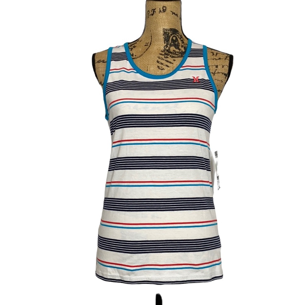 White Blue Red Striped Tank Top Youth L